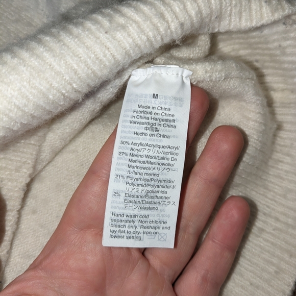 Madewell Wool Blend Pullover Sweater, Size Med, Cream Navy w/ Polka Dot Pom Poms - Picture 5 of 7